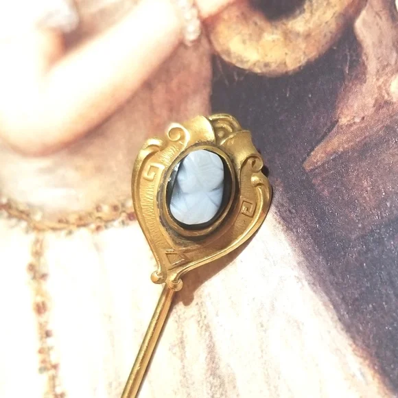 Victorian Antique Hard Stone Cameo Stick Pin - Picture 4 of 6